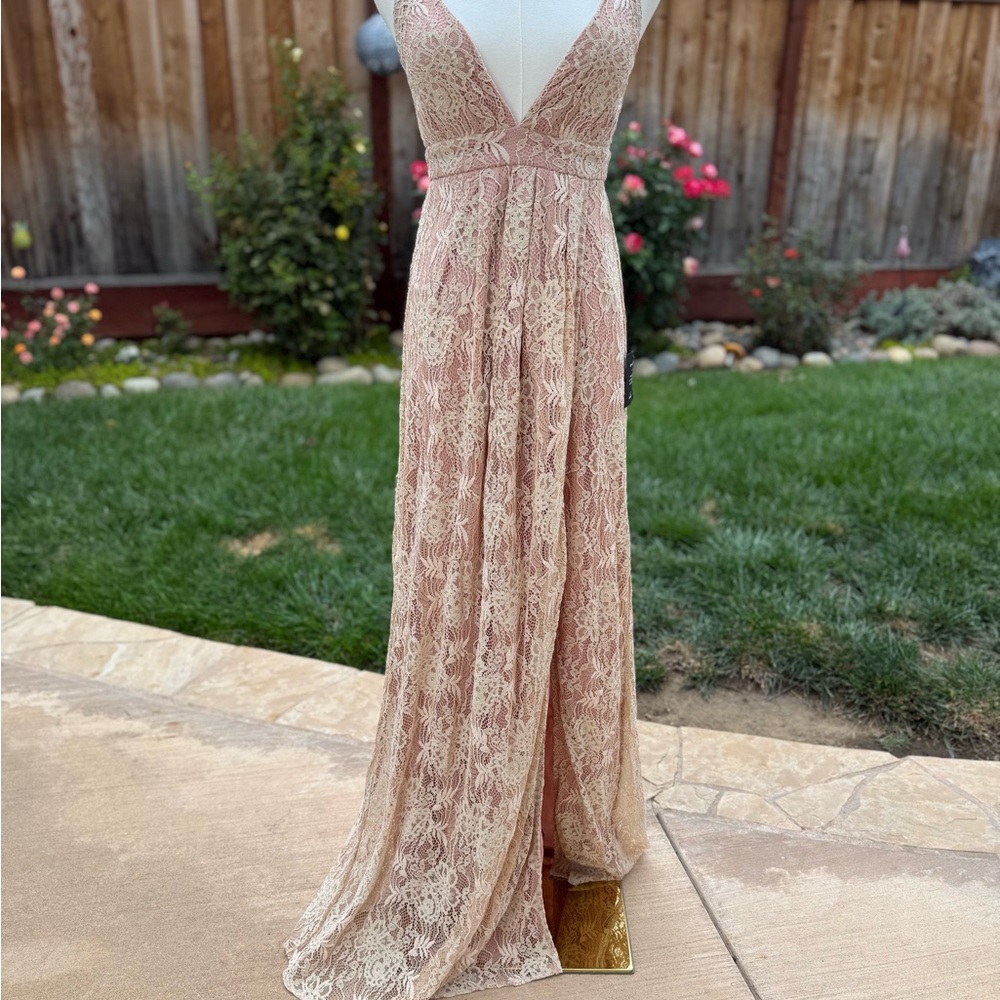 Lulu's Lace Overlay Dress in Pink and Cream